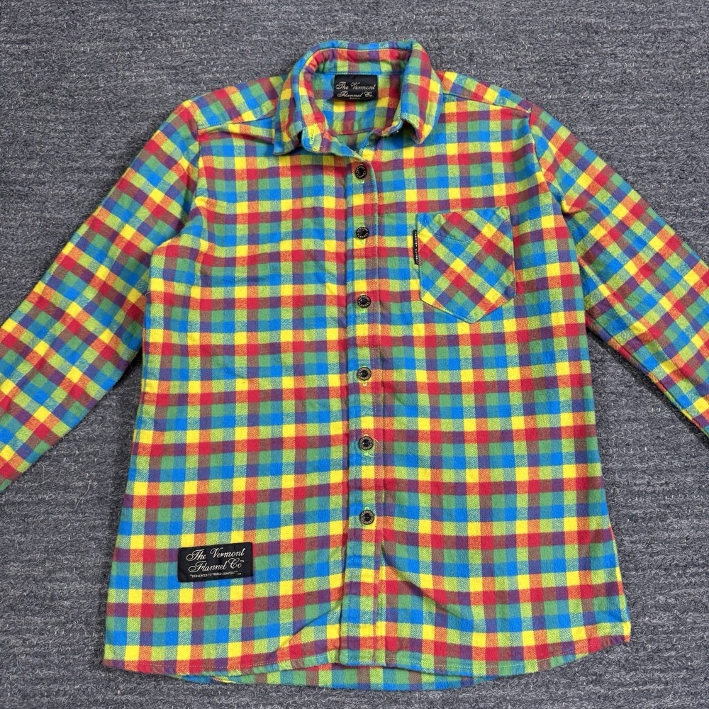 Vermont Flannel Co Shirt Mens Small Colorful Primary Colors Organic Cotton USA